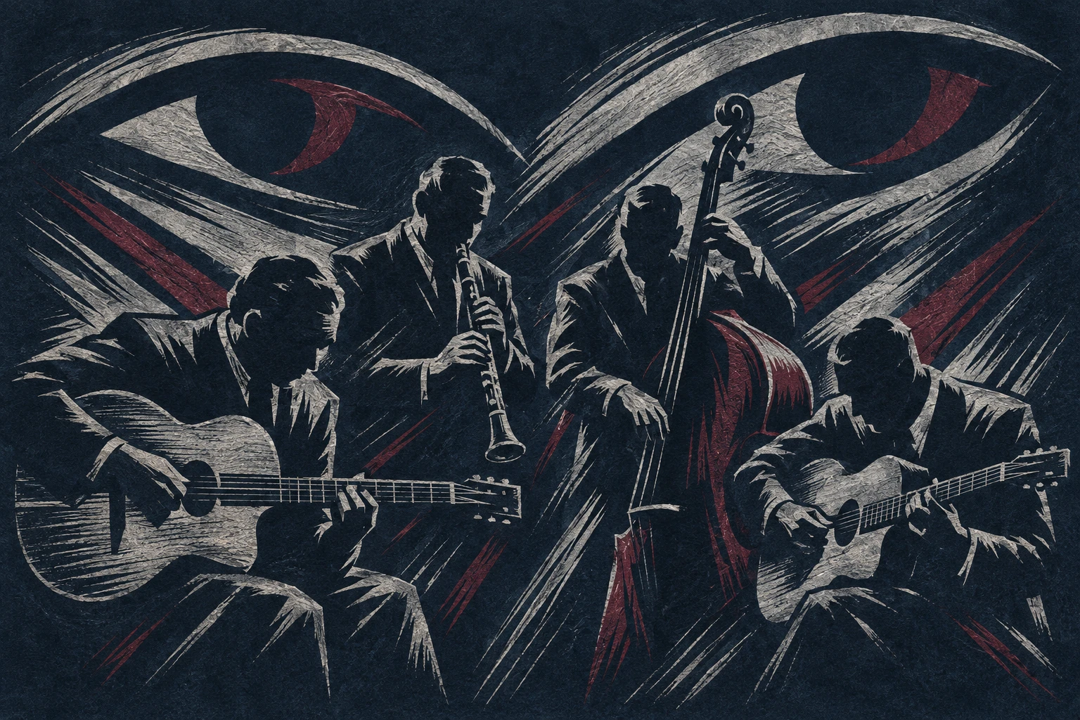 Original woodcut editorial illustration for Les Yeux Noirs