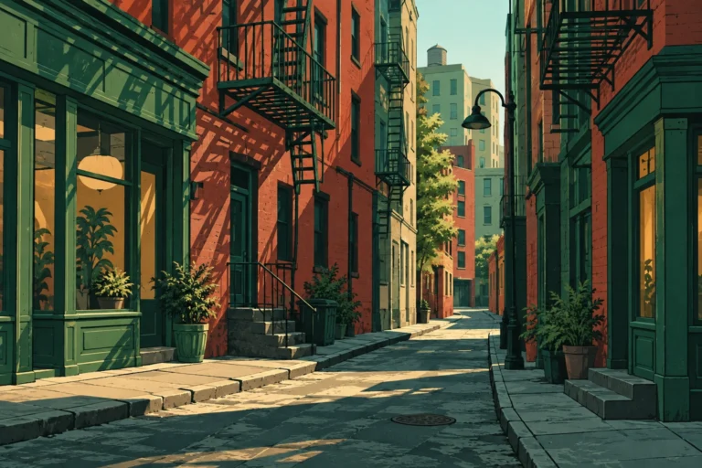 Original editorial illustration for Chinatown: layered street perspective.