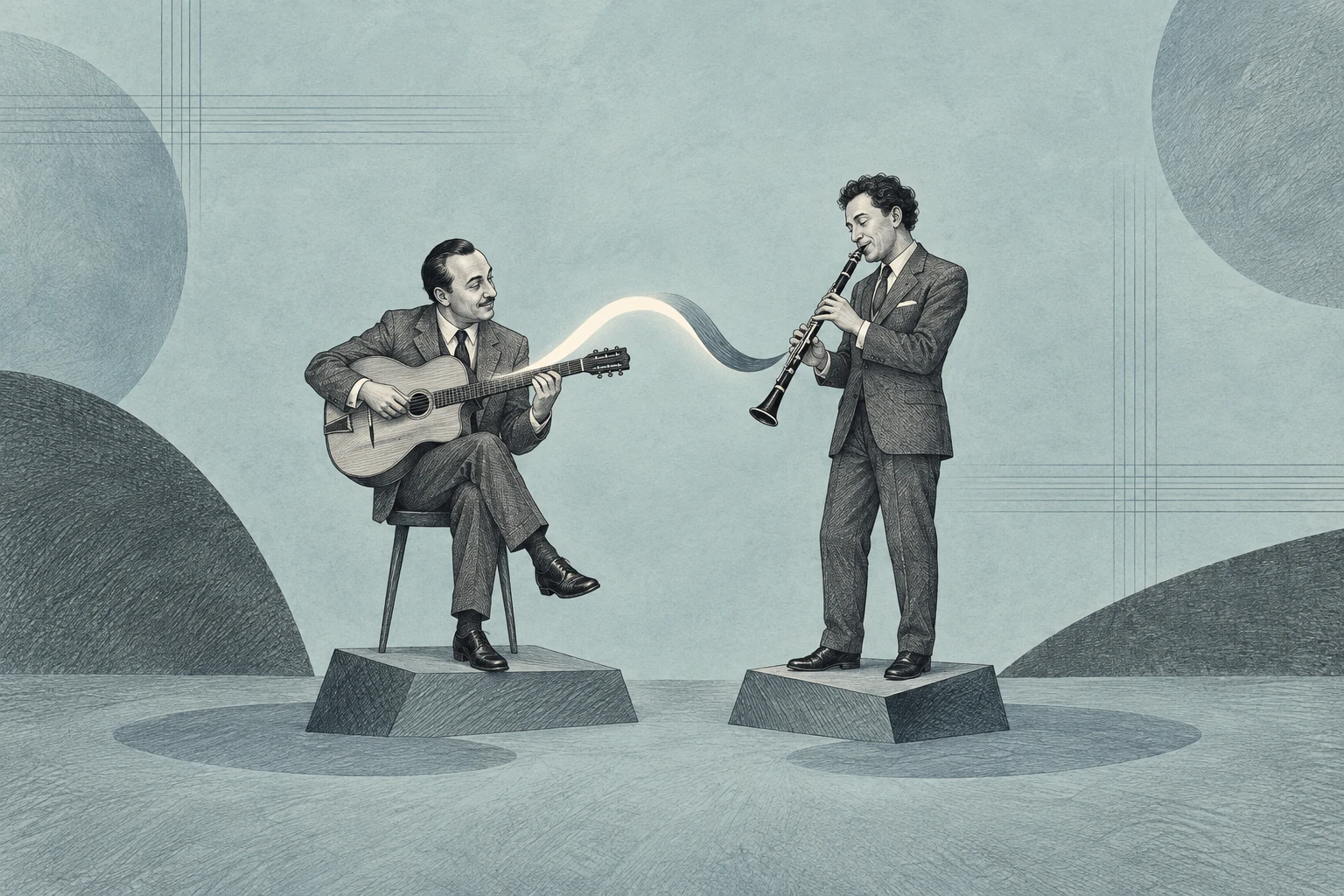 Original editorial illustration for Exactly Like You: parallel separated paths.
