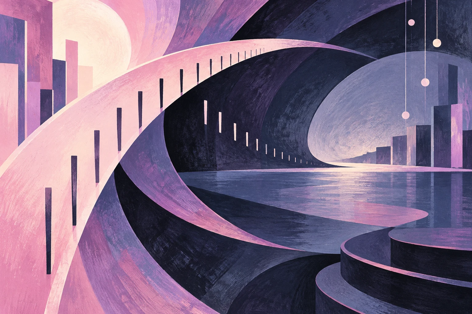 Original editorial illustration for I Can't Believe That You're In Love With Me: two nested changing arcs.