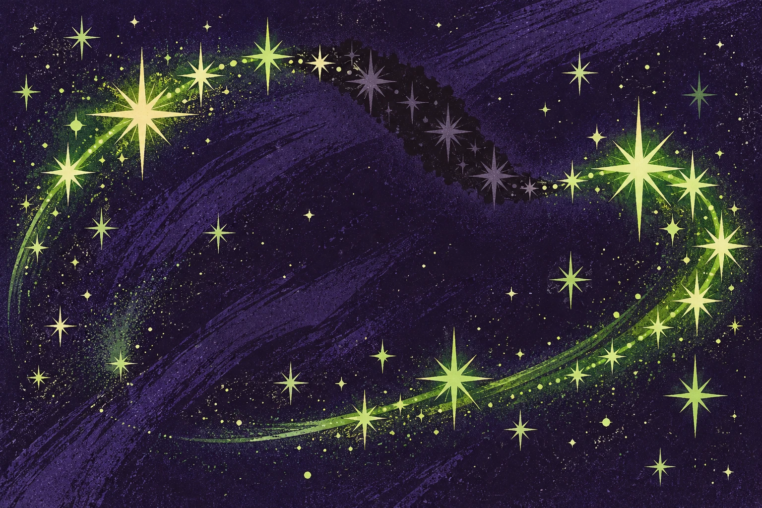 Original editorial illustration for I Saw Stars: scattered star pulses with curving cadence.