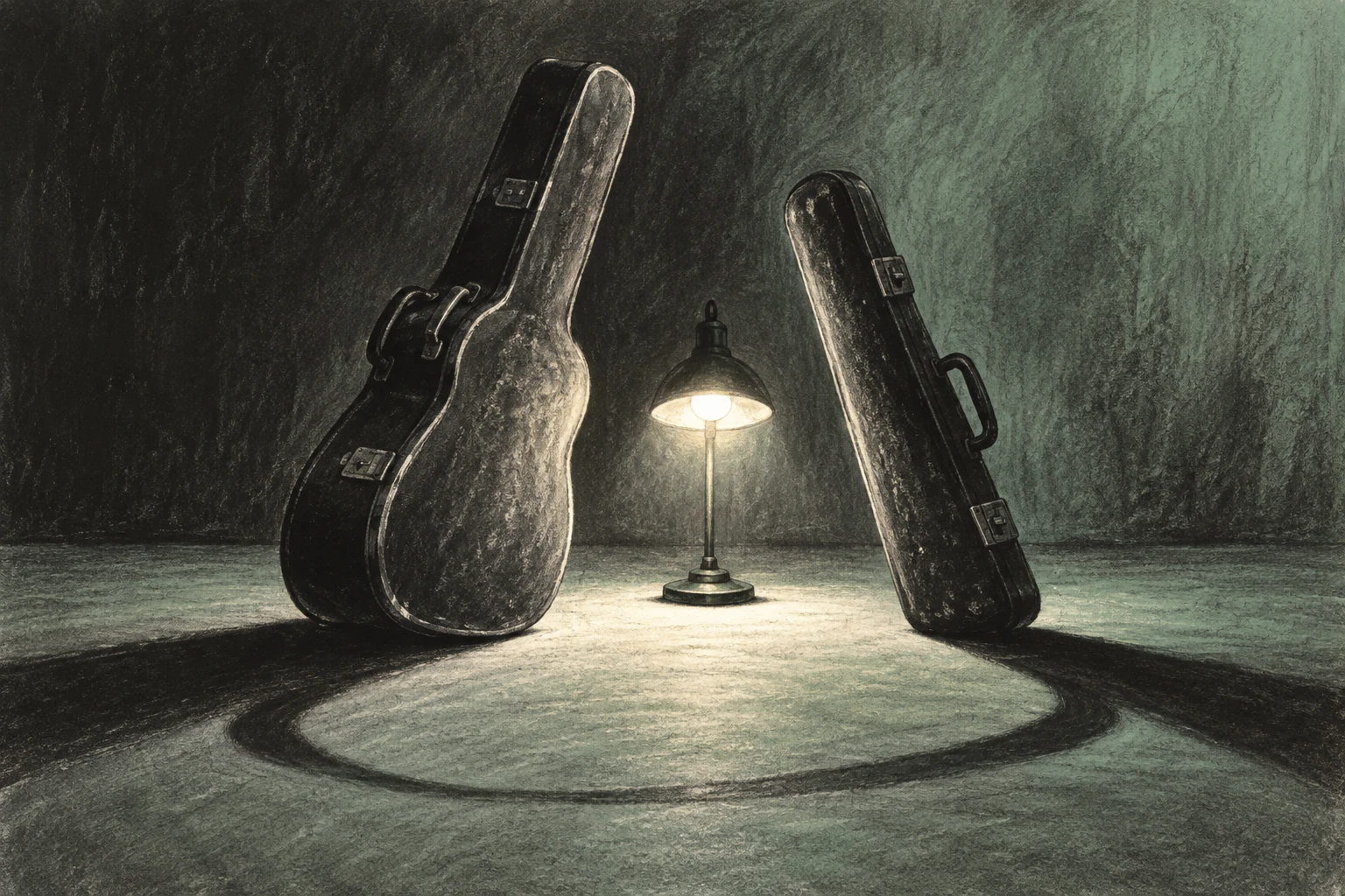 Original editorial illustration for It Had To Be You: paired objects across long shadow.
