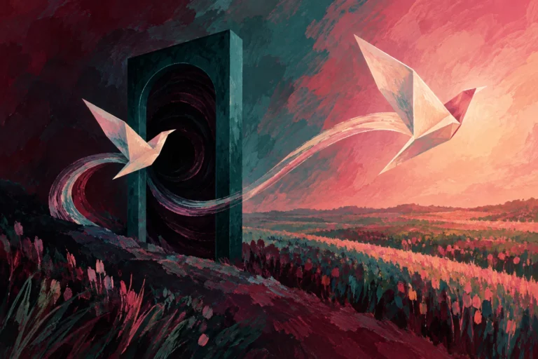 Original editorial illustration for Lover Come Back To Me: returning migratory arcs.