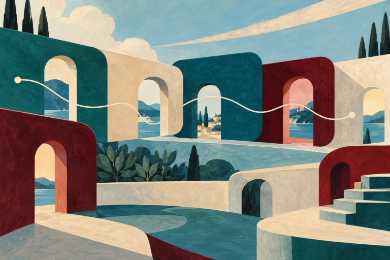 Original editorial illustration for Swing '39: repeated blocks with offset endings.