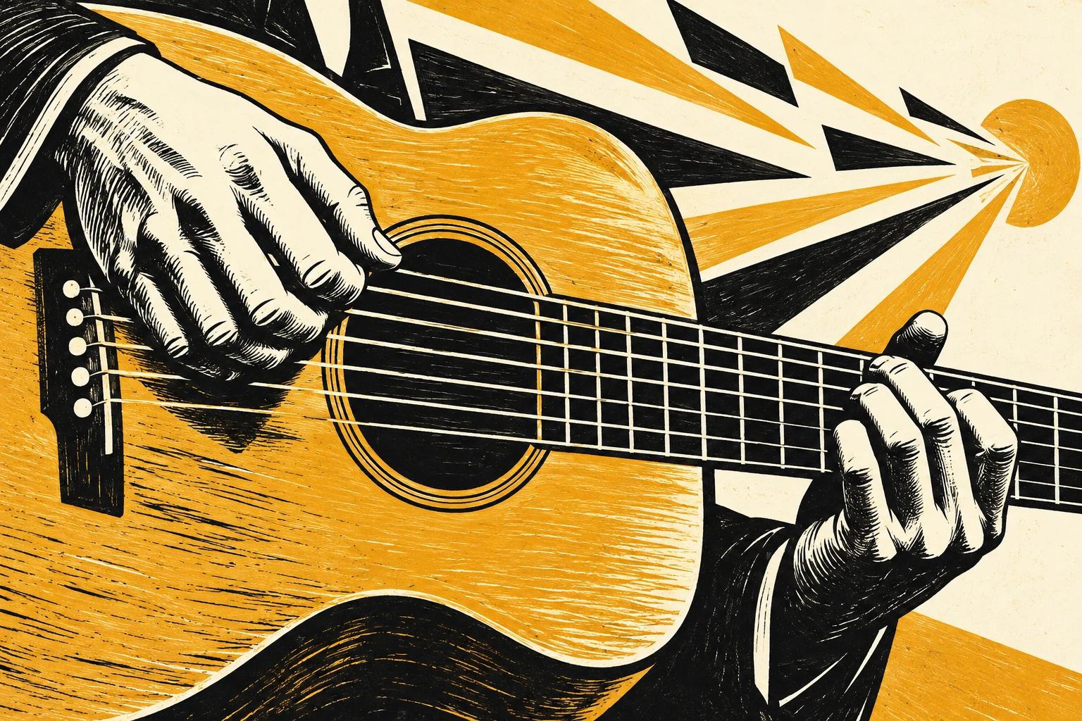 Original editorial illustration for The Sheik of Araby: guitar strings leading through cascading wedges.