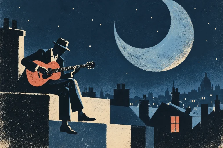 Original serigraph-style illustration for blue moon