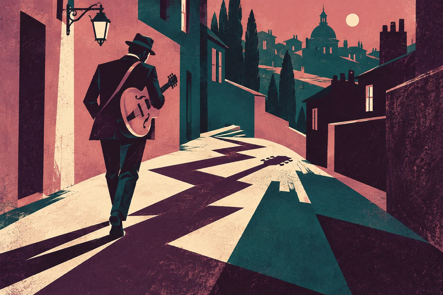 Original serigraph-style illustration for chasing shadows