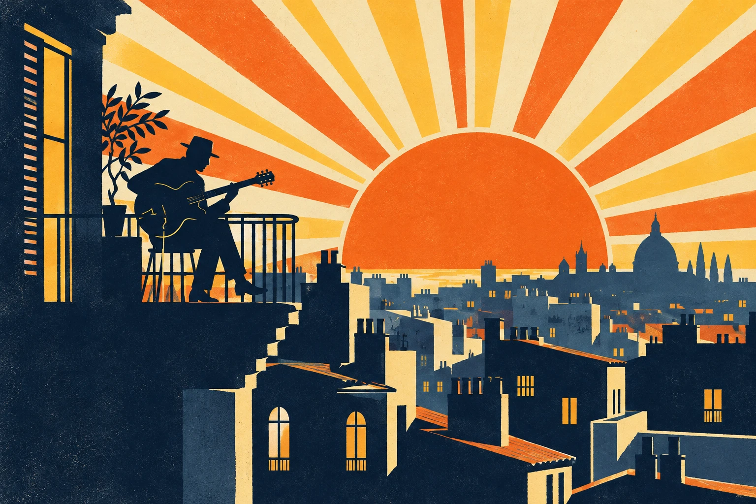 Original serigraph-style illustration for the world is waiting for the sunrise